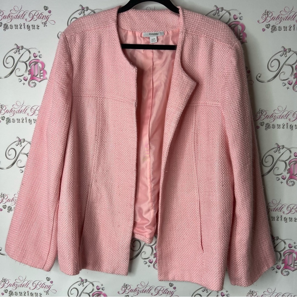 Dressbarn Pink Blazer with Textured Fabric and Open Front